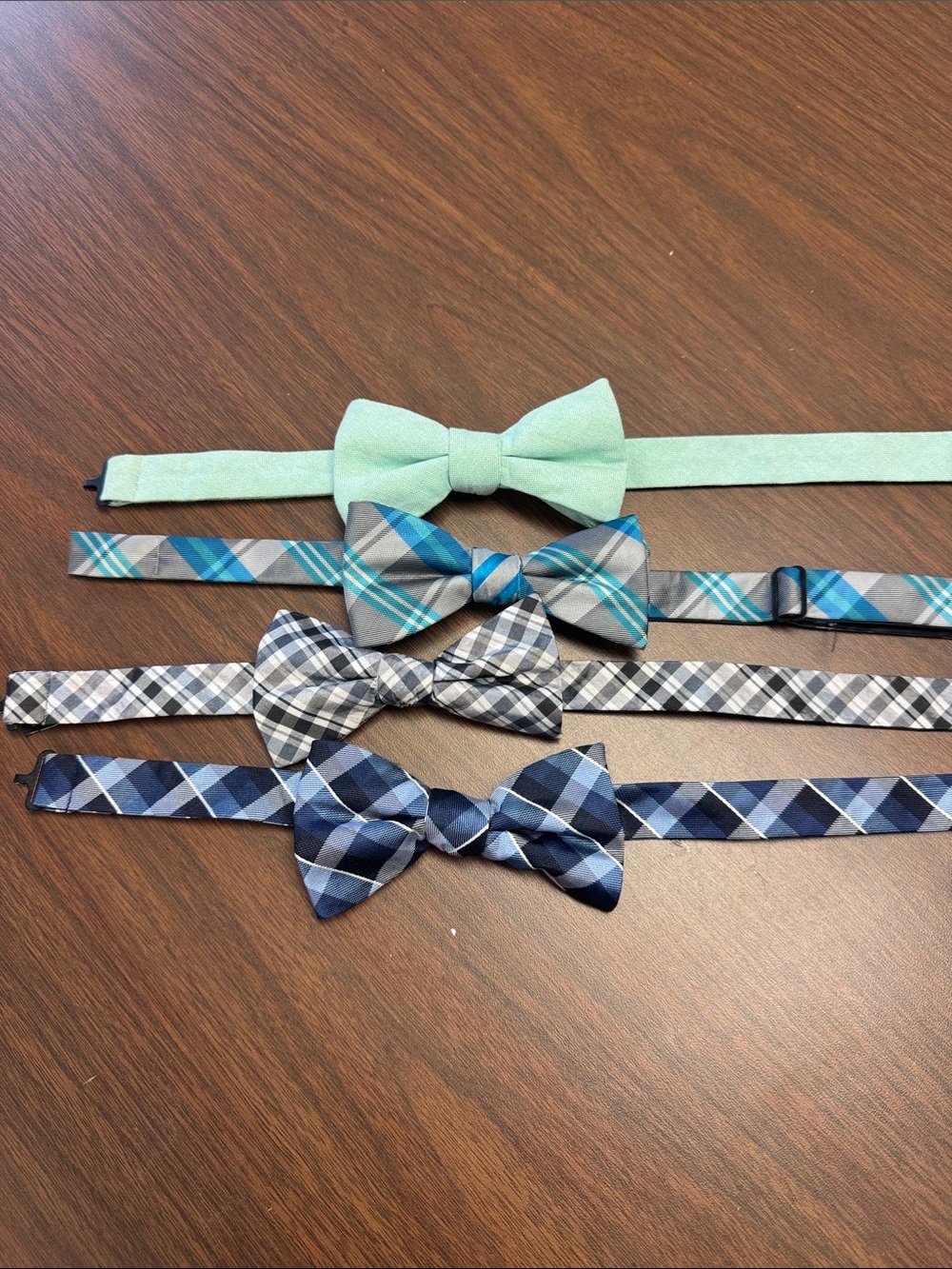 Kids Bow Tie Set - Blue, Teal, and Gray Plaid